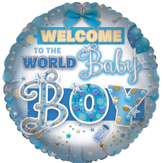 Baby Boy Welcome To The World Baby Boy Foil Balloon Front