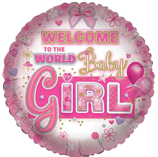 Baby Girl Welcome To The World Baby Girl Foil Balloon Front