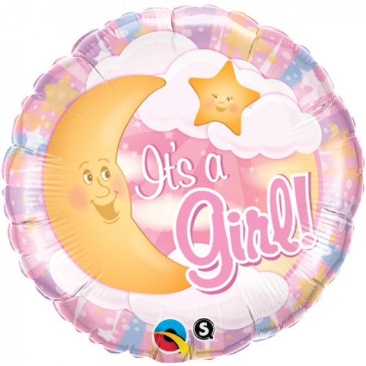 Baby Girl It's A Girl Moon Foil Balloon