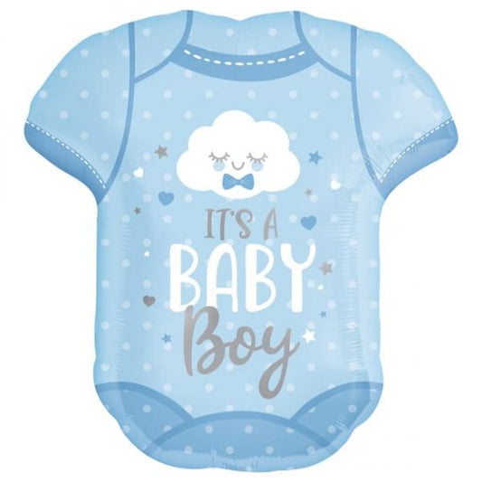 Its A Baby Boy Onesie Wholesale Supershape Helium Foil Balloon.  22 Inch 55cm Wide x 24 Inches 60cm High