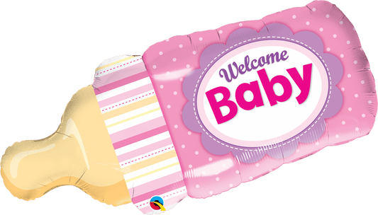 Pink 'Welcome Baby' Bottle Shape Foil Balloon