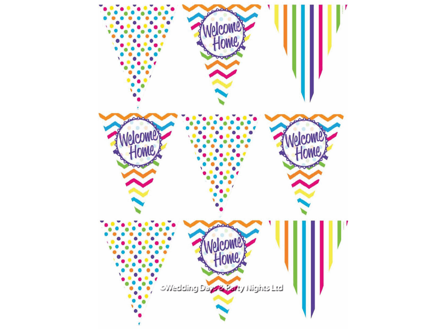 Welcome Home Bunning Bright and colourful bunting to say Welcome Home, Hello again! Length: 12ft 3.7m