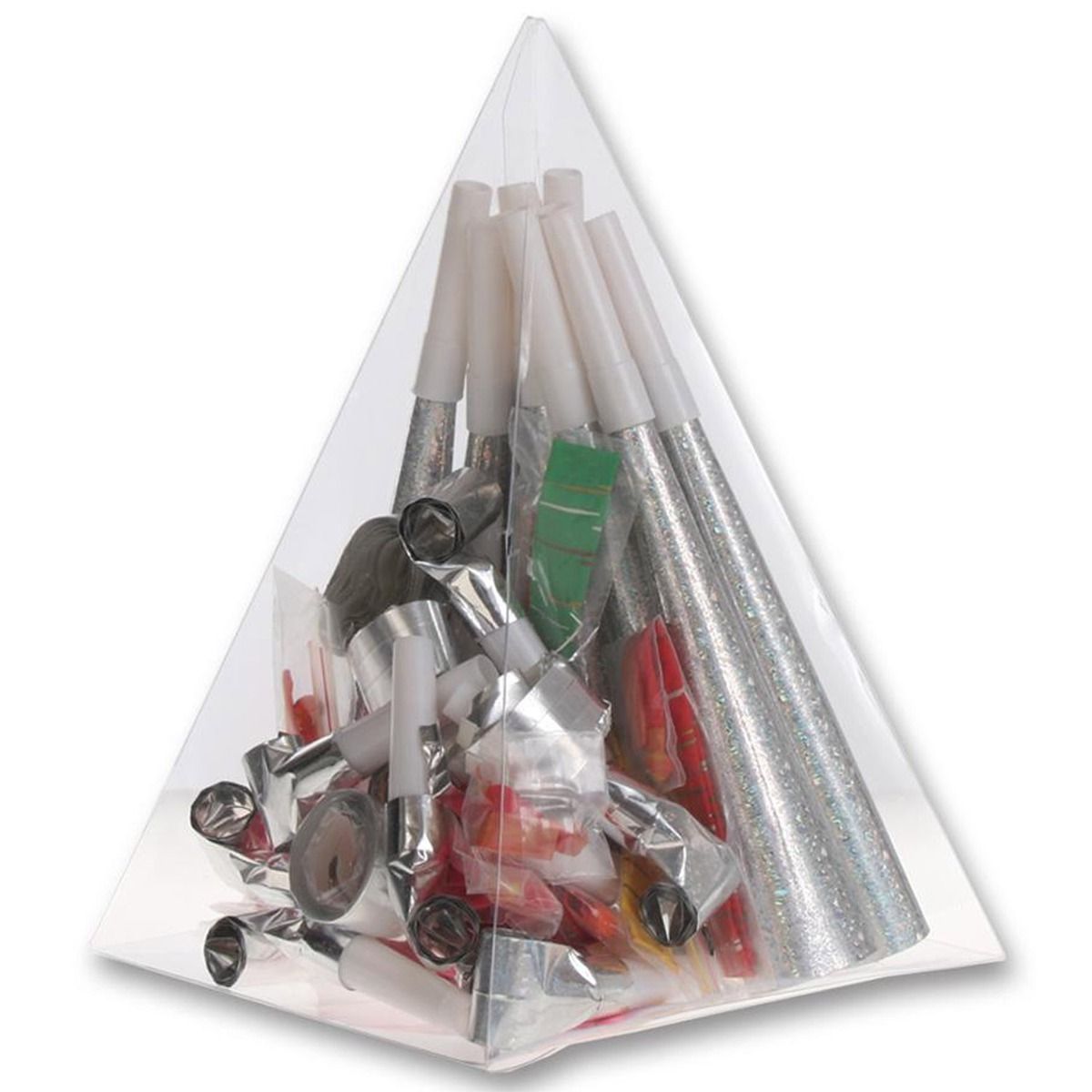 Happy New Year 10 Person 80 Piece Pyramid Table Party Pack, Holographic Silver
