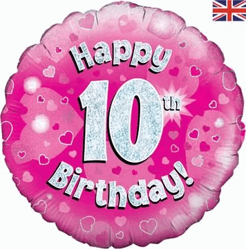 Happy 10th Birthday Pink Holographic Foil Balloon