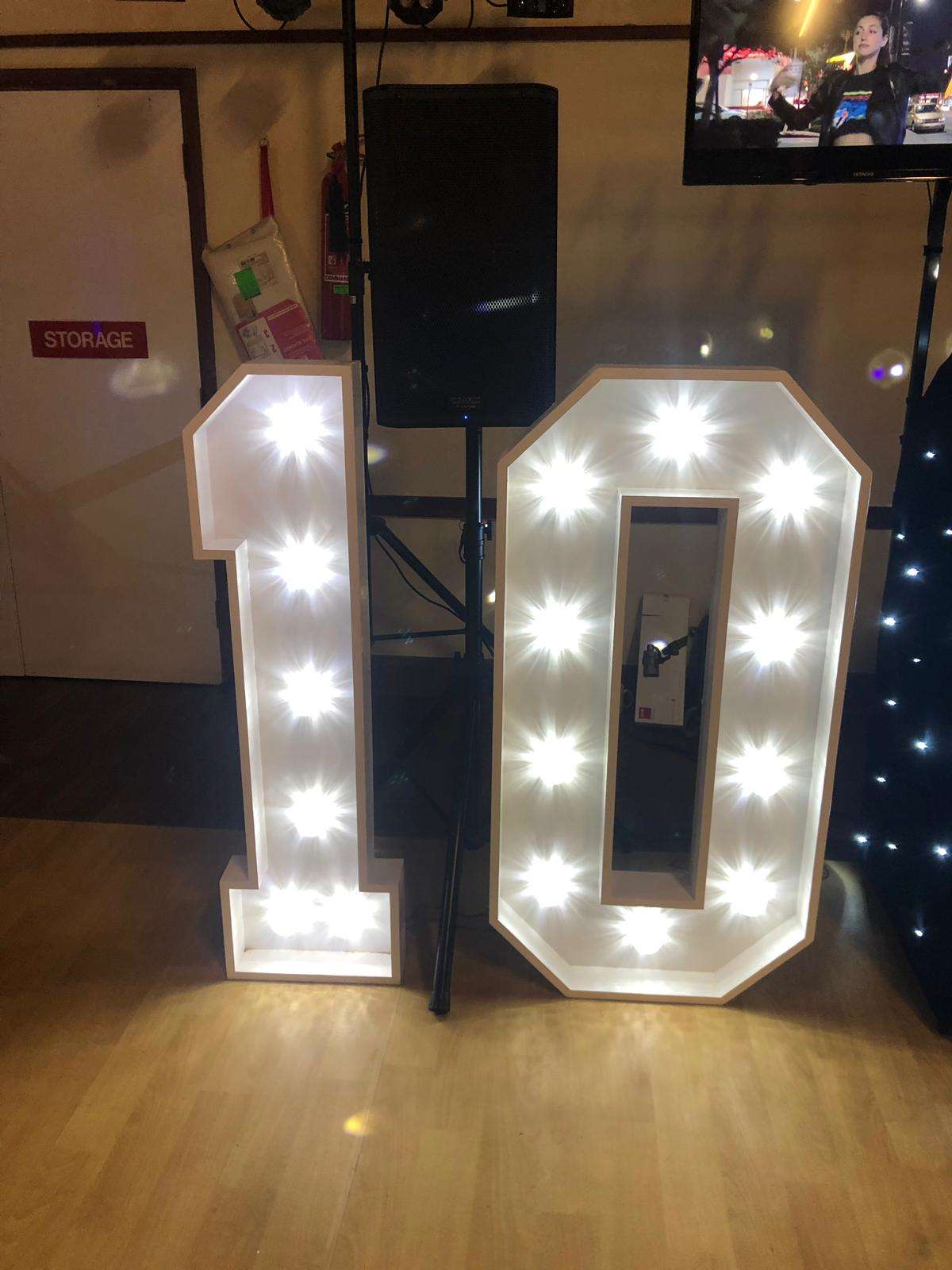 Light up 4 ft wooden numbers to hire