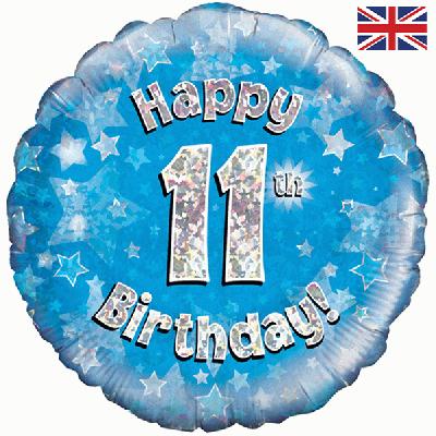 Happy 11th Birthday Blue Holographic Foil Balloon