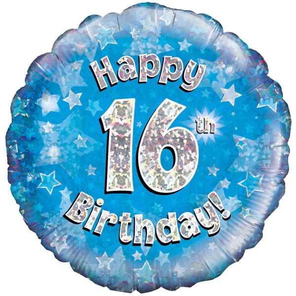 Happy 16th Birthday Blue Holographic Foil Balloon