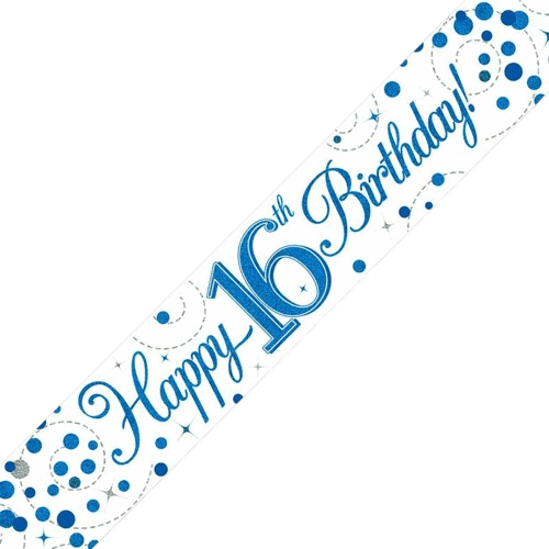 Blue Holographic 16th Birthday Banner 2