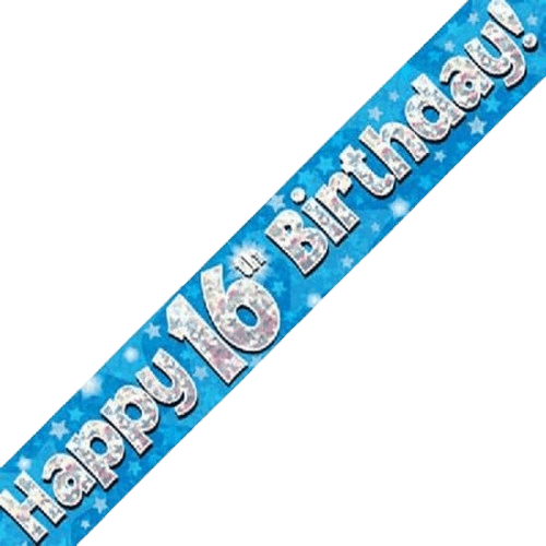 Blue Holographic 16th Birthday Banner