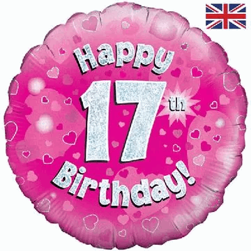 Happy 17th Birthday Pink Holographic Foil Balloon