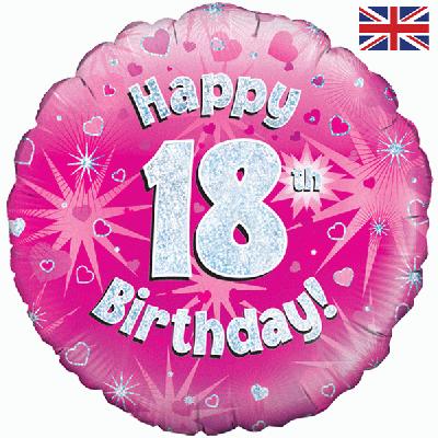 Happy 18th Birthday Pink Holographic Foil Balloon