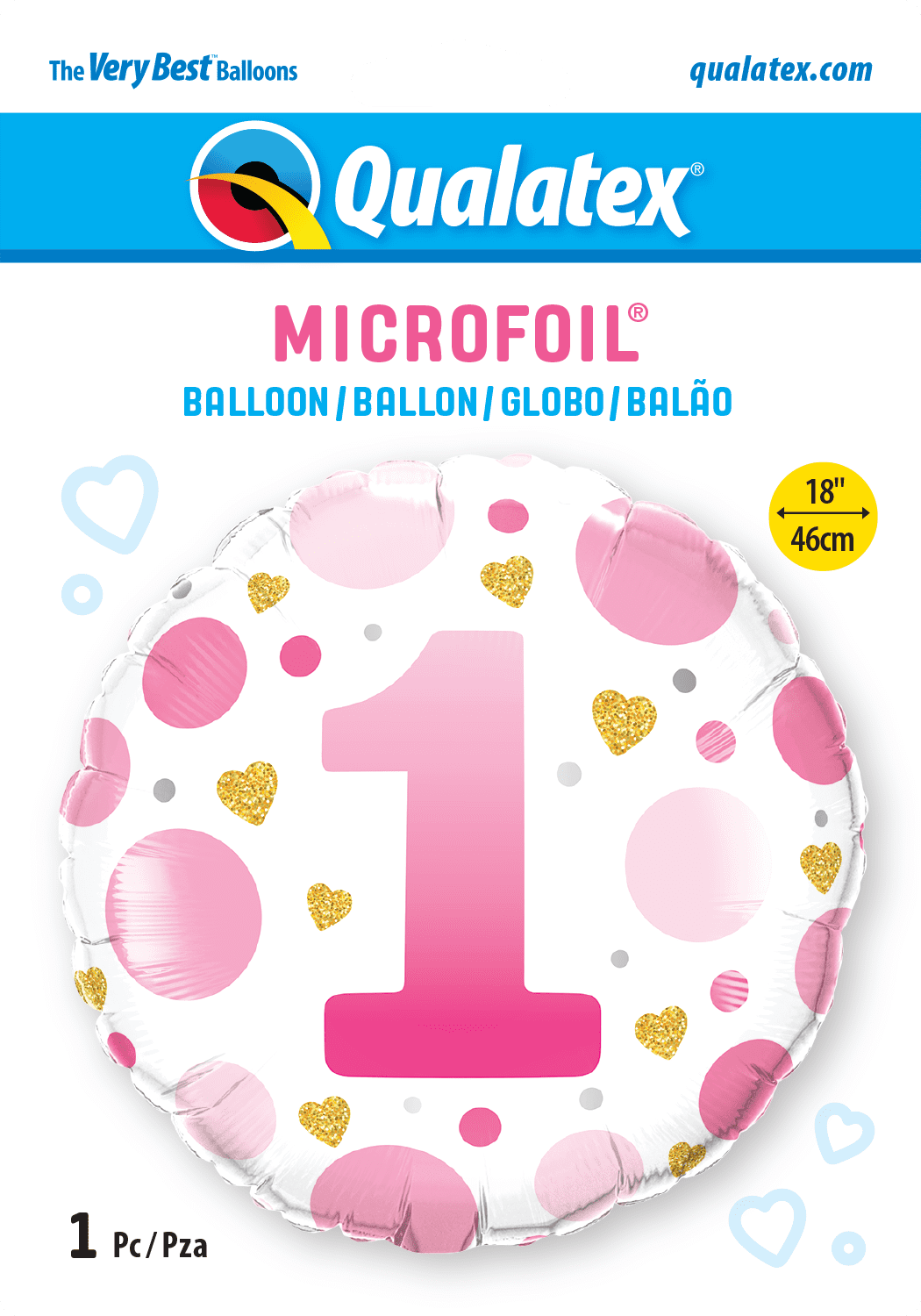 1st Birthday Pink Dots & Gold Hearts Foil Balloon