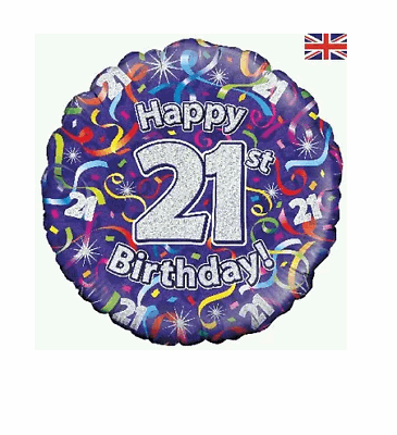 Purple with Streamers 21st Birthday Foil Balloon