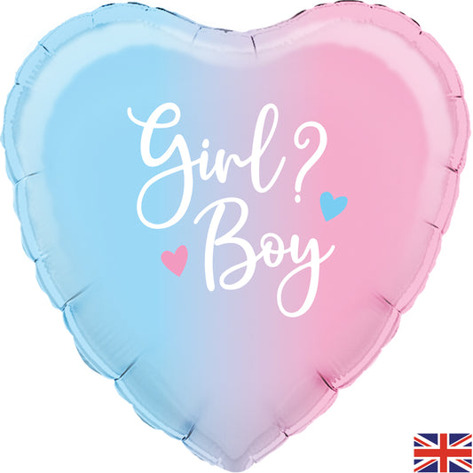 Gender Reveal Ombre Holographic Heart 18 Inch Foil Balloon