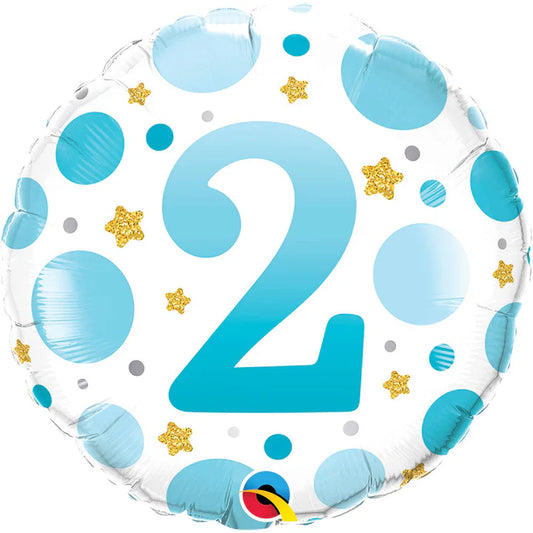 2nd Birthday Blue Dots & Gold Stars Foil Balloon