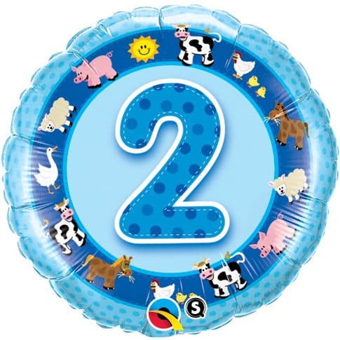 2nd Birthday Farm Animals Blue Foil Balloon