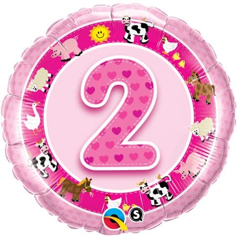 2nd Birthday Farm Animals Pink Foil Balloon