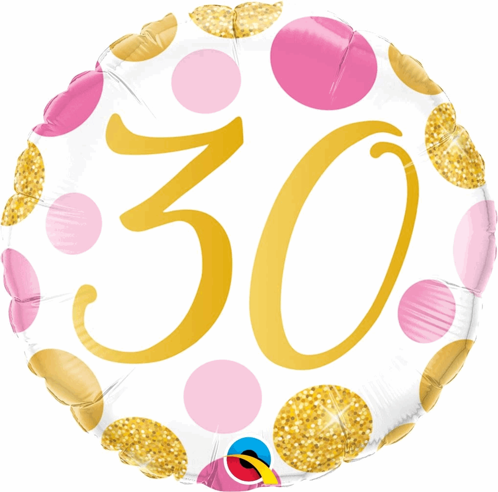 Pink and Gold Spots 30th Birthday Foil Balloon