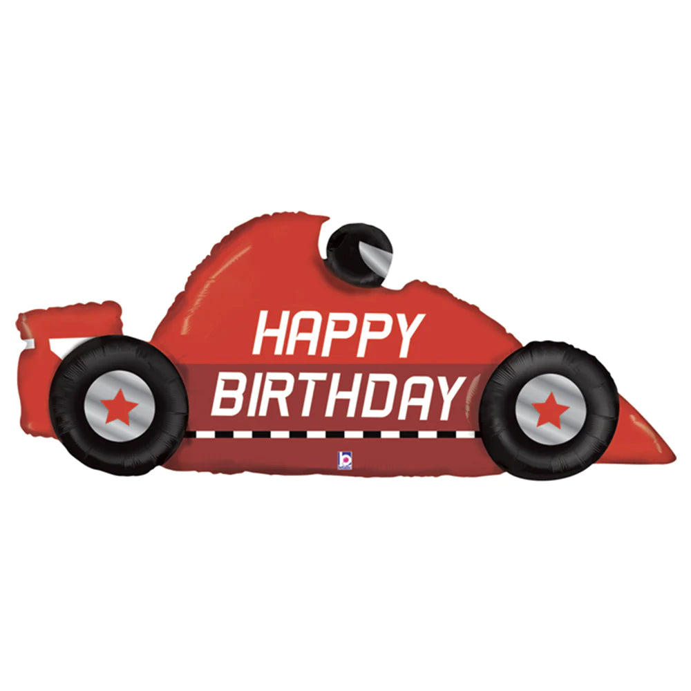 Red Happy Birthday Racing Car Shaped Foil Balloon