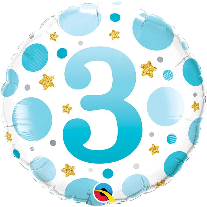 3rd Birthday Blue Dots & Gold Stars Foil Balloon