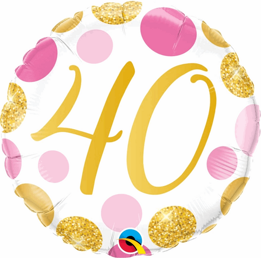 Pink and Gold Spots 40th Birthday Foil Balloon