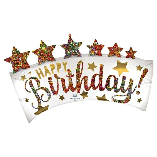 34" Glitter Satin Birthday Banner Shaped Foil Balloon