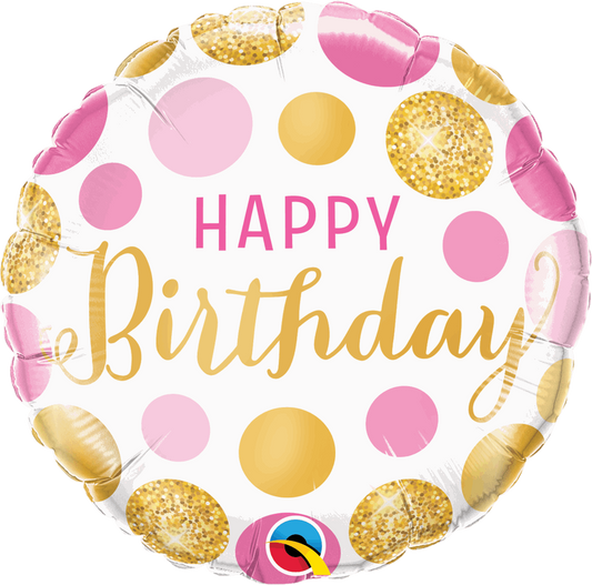 Pink and Gold Dots Happy Birthday Foil Balloons