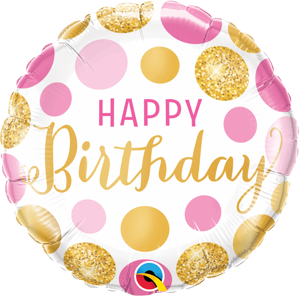 Pink and Gold Dots Happy Birthday Foil Balloons