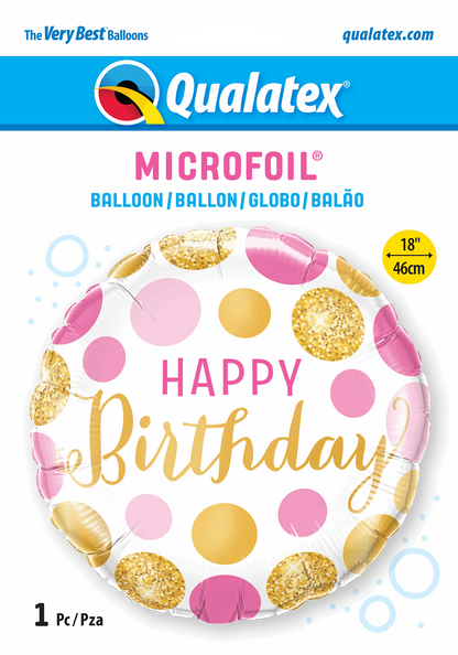 Pink and Gold Dots Happy Birthday Foil Balloon Package