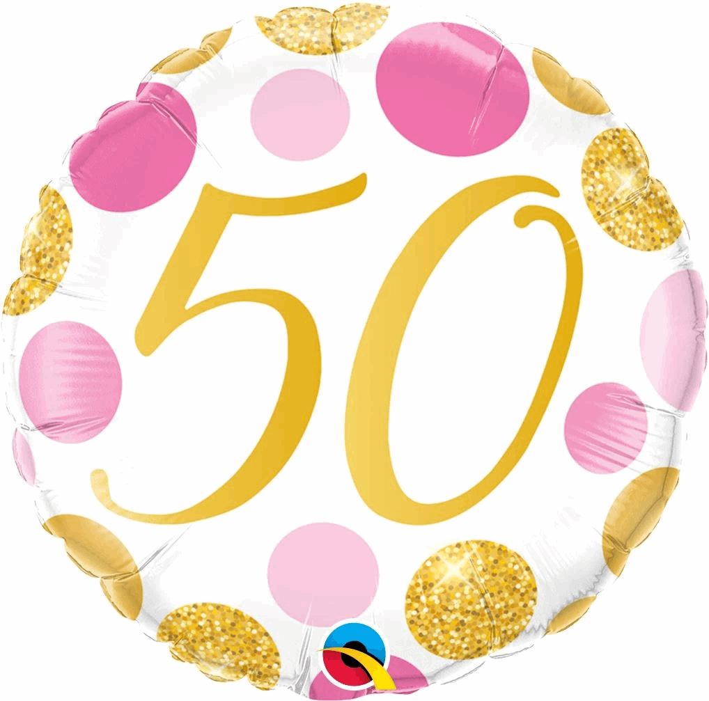 Pink and Gold Spots 50th Birthday Foil Balloon