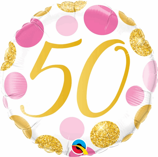 Pink and Gold Spots 50th Birthday Foil Balloon