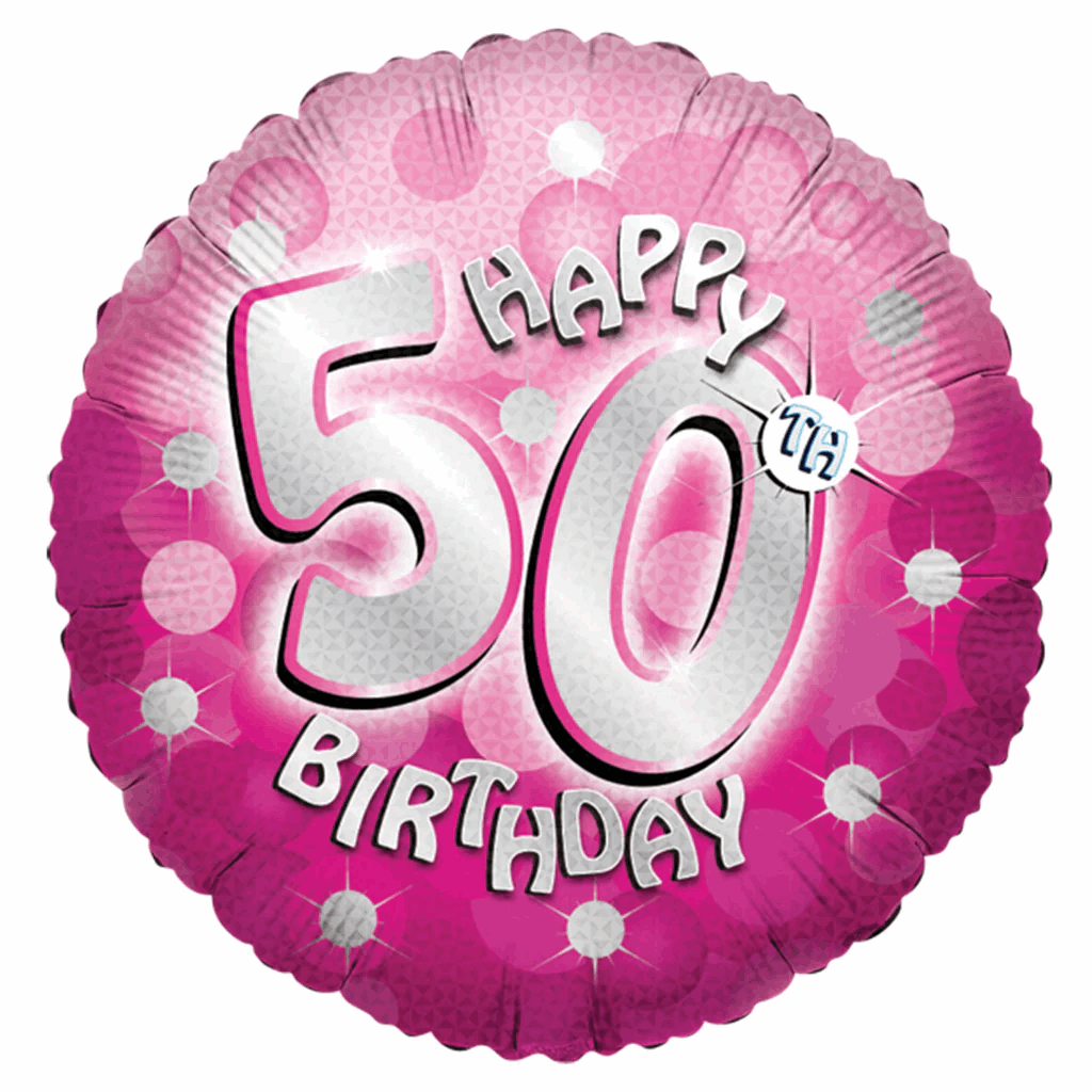 Happy 50th Birthday Pink Holographic Foil Balloon