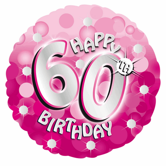 Happy 60th Birthday Pink Holographic Foil Balloon