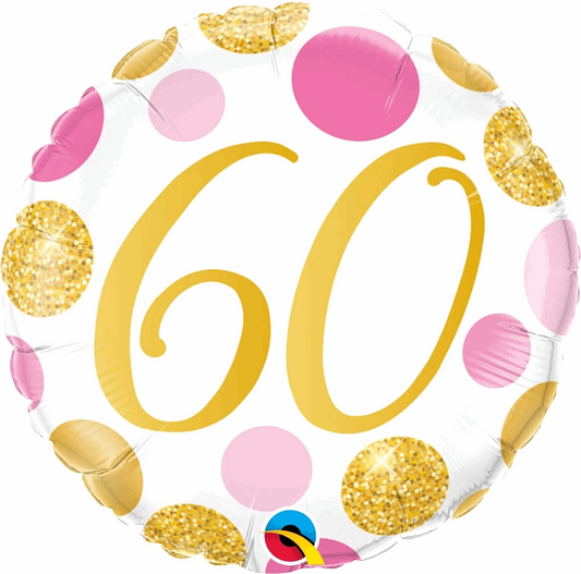 Pink and Gold Spots 60th Birthday Foil Balloon