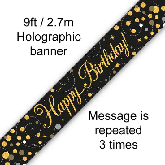 Black & Gold Holographic Birthday Banners 3.9m