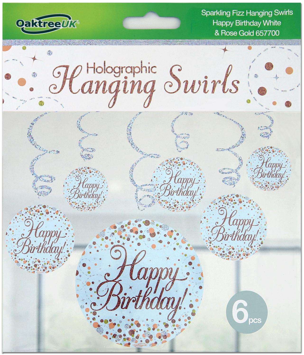 Happy Birthday Holographic Hanging Swirls 6pcs