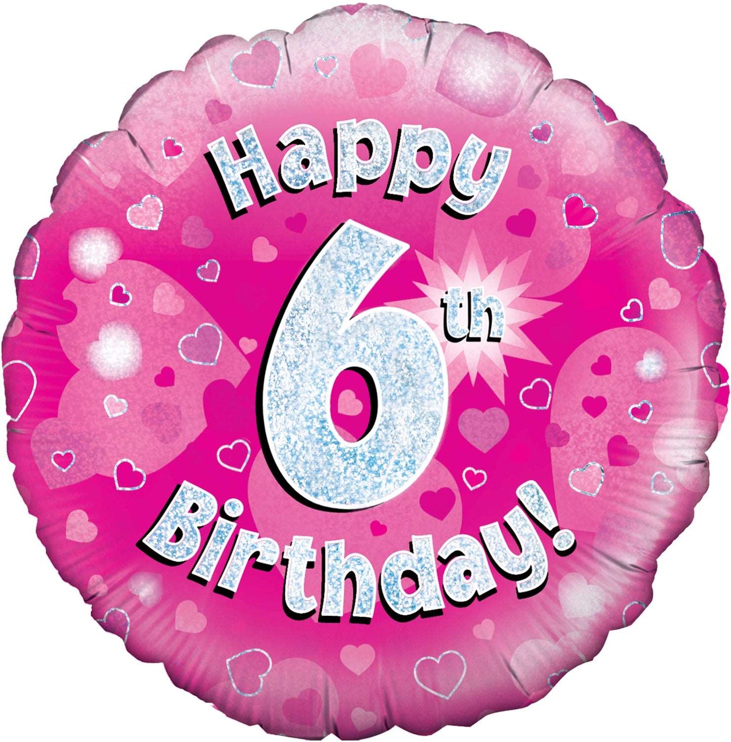 Happy 6th Birthday Pink Holographic Foil Balloon