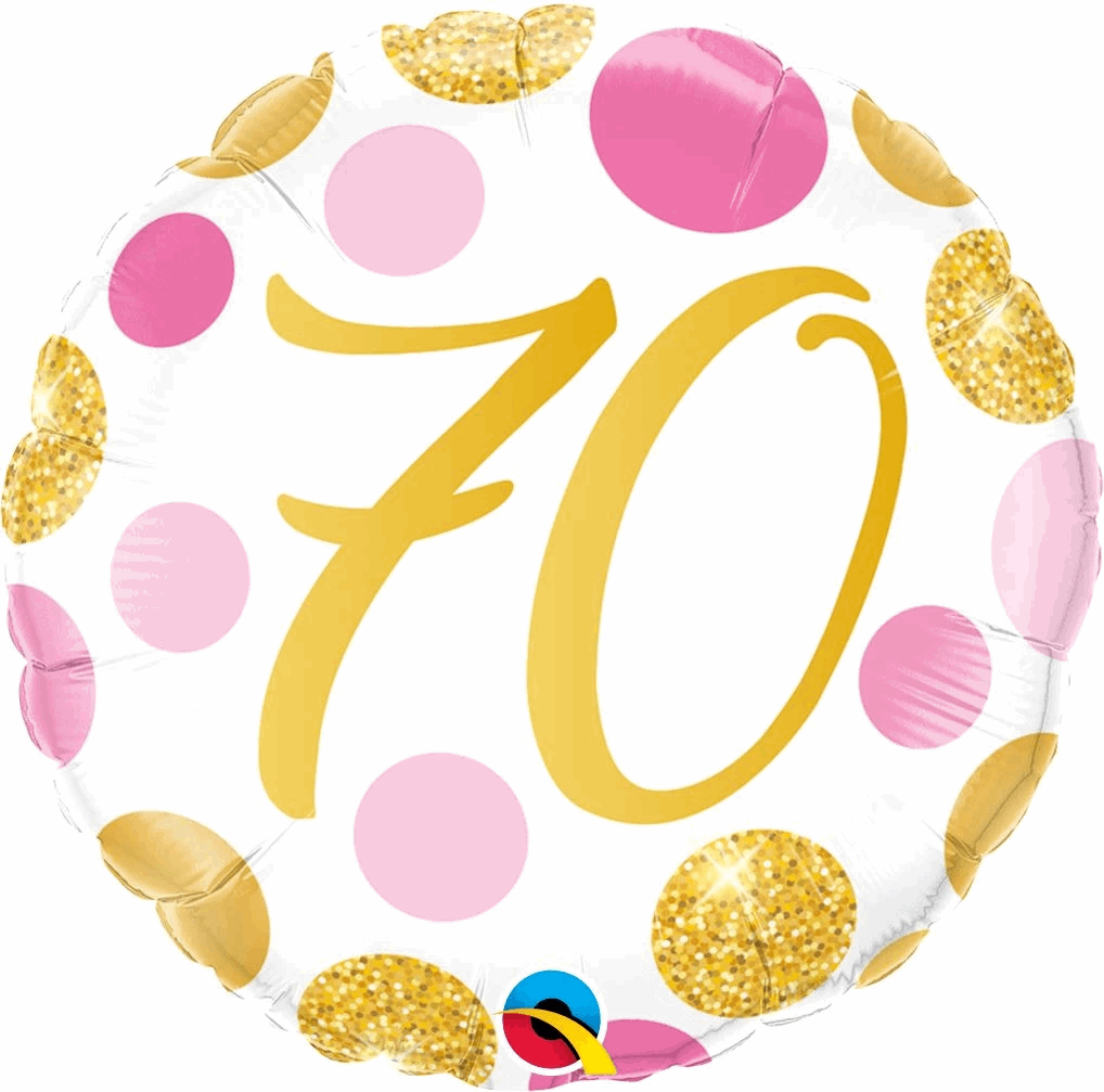 Pink and Gold Spots 70th Birthday Foil Balloon