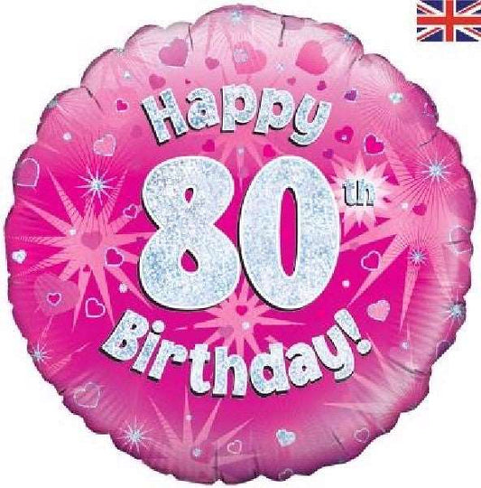 Happy 80th Birthday Pink Holographic Foil Balloon