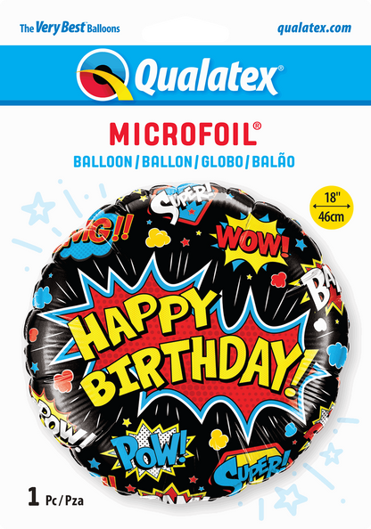 Black Super Hero Happy Birthday Foil Balloon Package