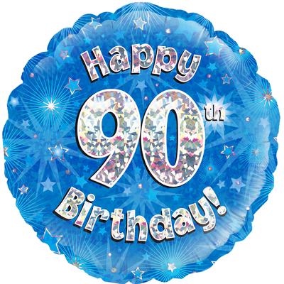 Happy 90th Birthday Blue Holographic Foil Balloon