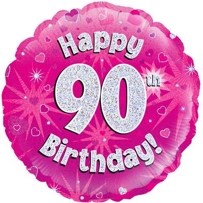 Happy 90th Birthday Pink Holographic Foil Balloon