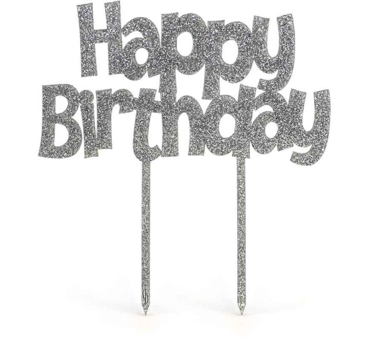 Acrylic Silver Glitter Cake Topper Happy Birthday