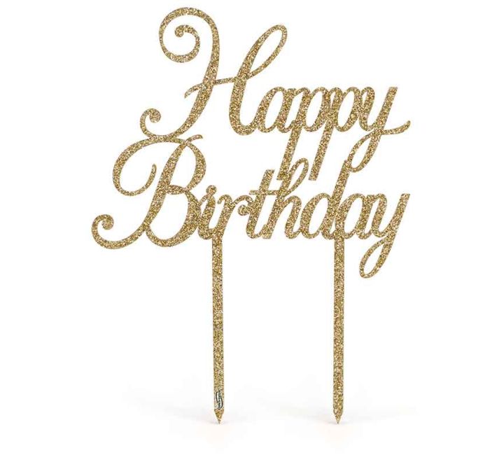 Acrylic Sparkling Fizz Gold Cake Topper Happy Birthday