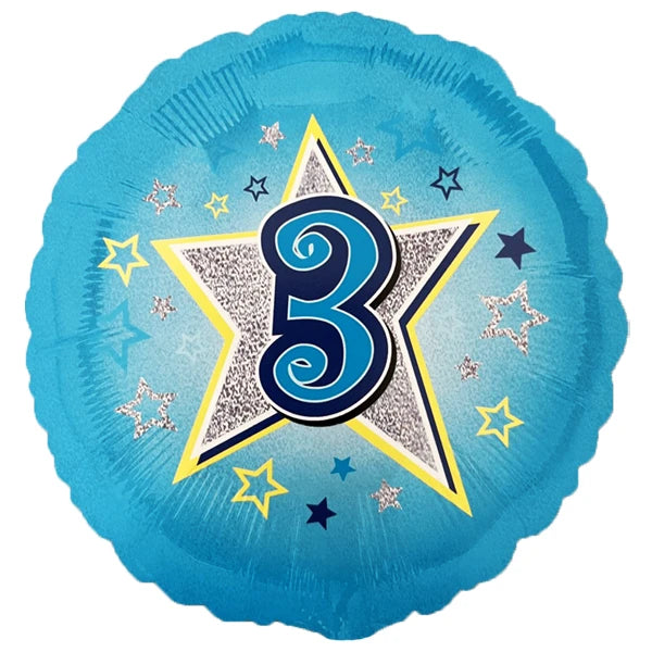 Age 3 Blue Stars Foil Balloon