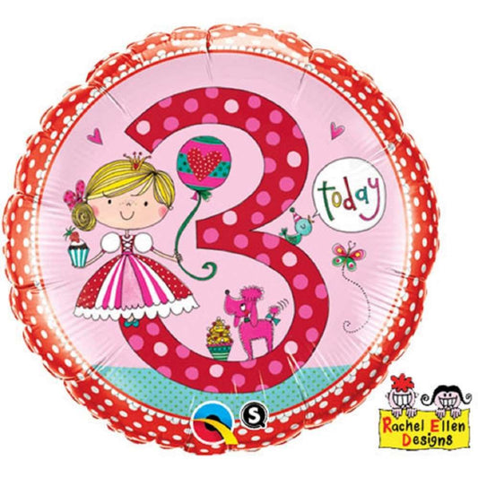 Age 3 Princess Polka Dots Foil Balloon