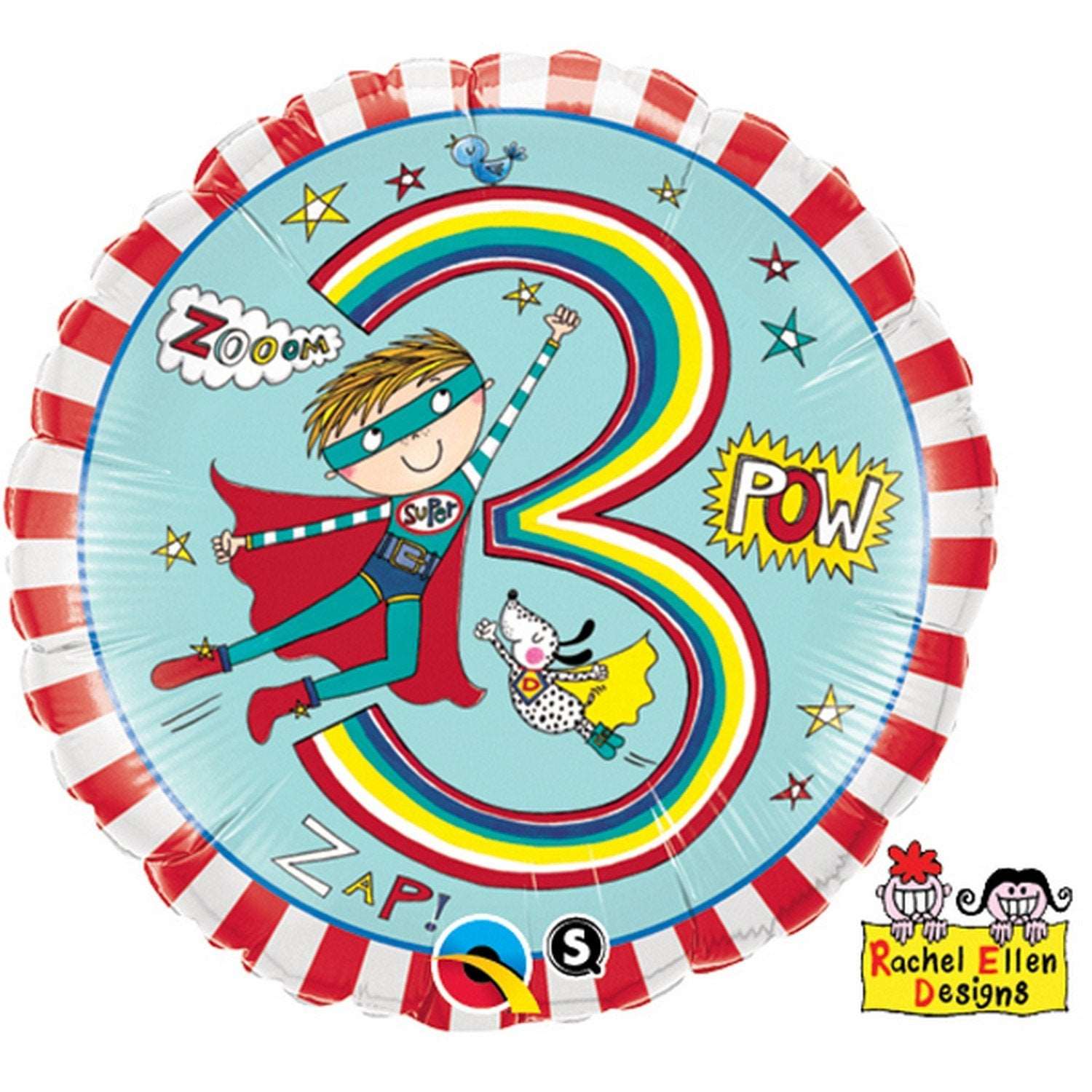 Age 3 Super Hero Stripe Foil Balloon