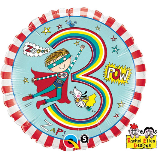 Age 3 Super Hero Stripe Foil Balloon