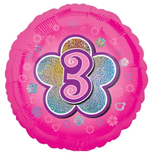 Age 3 Pink Flower Foil Balloon