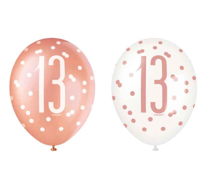 Birthday Glitz Rose Gold Latex Balloons Age 13